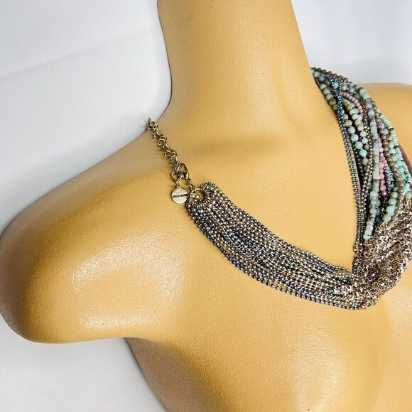 Stella & Dot Mae Statement Necklace Mesh Multi Strand Stone Silver RV$129 4765 - Picture 7 of 10